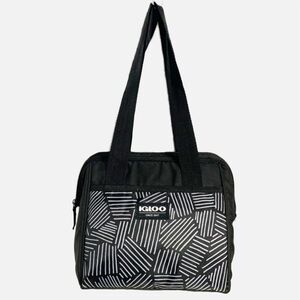 Igloo Stripe Top Handled Zip Closure Insulated Lunch Cooler Bag Hash Pattern🖤🤍